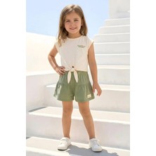 Queen Kids Kız Çocuk Fırfırlı Örme Şort Haki