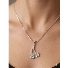 Stainless Steel 316L Gümüş Renk Çelik Taşlı Çiçek Kolye