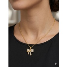 Stainless Steel 316L Çelik Kararmaz Altın Renk Taşlı Fiyonk Kolye