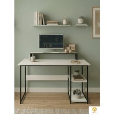 Ayz Vienna 60X120CM 2 Raflı Metal Ayak Çalışma Masası Laptop Masası Bilgisayar Masası  Siyah-Beyaz