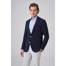 Morven  Erkek Lacivert Polyester Trend Desenli Slim Fit Ceket