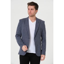 Bonesti Erkek Slim Fit Blazer Ceket Mavi Kırçıllı
