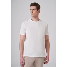 Morven  Erkek Ekru Trend Düz Penye  Bisiklet Yaka T-Shirt