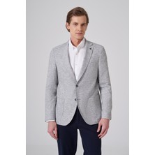 Morven  Erkek Lacivert Keten Trend Desenli Slim Fit Mono Yaka Ceket