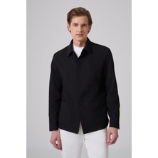 Morven  Erkek Siyah Yazlık Gofre Safari Bebe Yaka Worker Gömlek