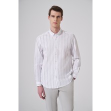 Morven  Erkek Lacivert Pamuk Trend Çizgili Dynamic Fit Gömlek