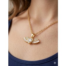 Stainless Steel 316L Çelik Altın Kaplama Kanatlı Kalp Kolye