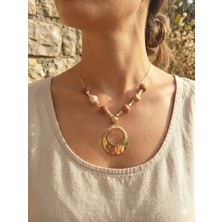 Olen Bohem Seramik Taşlı Dövme Metal Oval Halka Tasarım Kolye