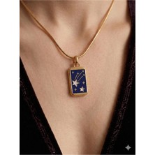 Stainless Steel 316L Çelik Lacivert Mineli Yıldız Kolye Altın Kaplama Kararmaz