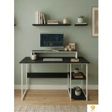 Ayz Vienna 60X120CM 2 Raflı Metal Ayak Çalışma Masası Laptop Masası Bilgisayar Masası  Beyaz-Siyah