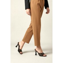 Gökhan Talay Tina Kadın Leopar Desen Tabanlı Siyah Şeffaf Şeritli Orta Topuklu (8 Cm) Topuklu Terlik