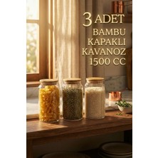 Zuri Design 3'lü Büyük Boy Cam Kavanoz Seti 1500 cc – Vakumlu Bambu Kavanoz