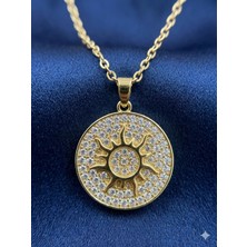 Stainless Steel 316L Altın Renk Taşlı Güneş Çelik Kolye