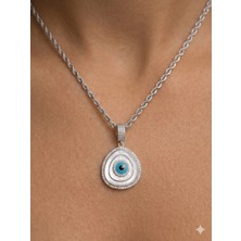 Stainless Steel 316L Çelik Gümüş Renk Kararmaz Sedefli Nazar Boncuğu Kolye