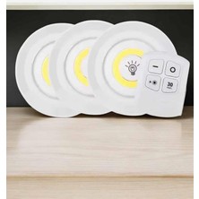 Spot Lamba LED Işık 3'lü Uzaktan Kumandalı Pilli Yapışkanlı Kablosuz - Lisinya