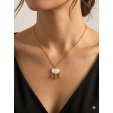 Stainless Steel 316L Çelik Altın Kaplama Sedefli Kilit Kolye