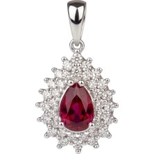 Hakan Mücevherat Kırmızı Damla Taşlı Beyaz Altın 14 Ayar Kolye Ucu