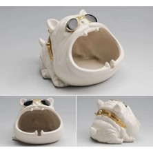 Elbu Collection Buldog Köpek Tasarrımlı Küllük Kül Tablası Beyaz