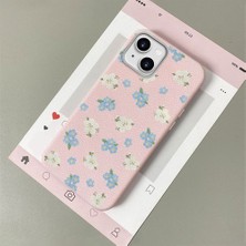 HONTINGA iPhone 15 Plus ile Uyumlu Kılıfı Deri Dokusu Anti Düşme Yumuşak Silikon Telefon Kılıfı Çiçek Desen K7-3079