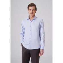 Morven  Erkek A.mavi Polyester Trend Slim Fit Tam Italyan Yaka Gömlek