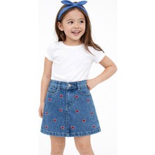 Overdo Kız Çocuk 5-8 Yaş Kalp Nakışlı Kot Etek