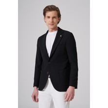 Morven  Erkek Siyah Örme Trend Slim Fit Mono Yaka Ceket