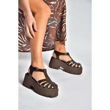 Fox Shoes Y272983109 Kahverengi Kalın Tabanlı Kadın Sandalet Ayakkabı