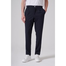 Morven  Erkek Lacivert Trend Çizgili Slim Fit Pantolon