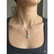 Stainless Steel 316L Altın Renk Taşlı Damla Çelik Kolye