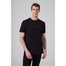 Morven  Erkek Siyah Trend Baskılı Bisiklet Yaka Dinamik Fit T-Shirt