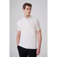 Morven  Erkek Beyaz Trend Jakarlı Polo Yaka Dinamik Fit T-Shirt