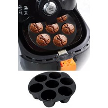 İndecor Houseware Airfryer Silikon Muffin Kek Kalıbı 7 Gözlü Hava Fritözü Kek ve Çörek Pişirme Kalıbı Siyah