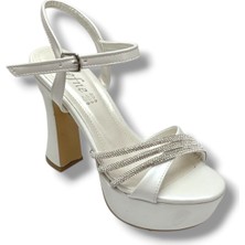 Defne 797-26 Sedefli Çapraz Taşlı 30MM Platform Topuk Kadın SANDALET(12CM)