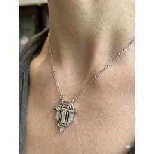 Stainless Steel 316L Gümüş Çelik Geometrik Art Deco Taşlı Kolye