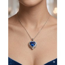 Stainless Steel 316L Çelik Gümüş Renk Taşlı Kalp Kolye