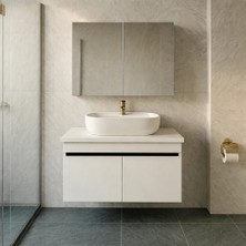 Dmz Home Concept Oval 60 cm Çanak Lavabolu, Tamamı Mdf, Beyaz Renkli, Aynalı Üst Dolaplı Banyo Dolabı Takımı