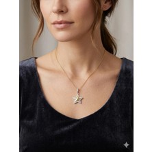 Stainless Steel 316L Çelik Altın Renk Taşlı Çift Yıldız Kolye