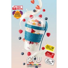 PFU Pratik Faydalı Ürünler Müsli Kabı | Yoğurt Kabı | Pratik Diyet Kabı | Kapaklı Kaşıklı Hazneli Saklama Kabı - 600 ml
