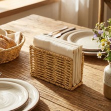 Sora Home® Dekoratif Plastik Rattan Dikdörtgen Peçetelik–doğal Hasır Dokulu Masaüstü Peçete Standı
