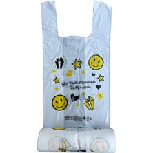 Omeyva Gülen Yüz Baskılı Rulo Şeffaf Market Torba -Hışır Atlet Poşet -Büyük Boy -350 Gr.lık 5 Rulo