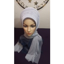 Simsiz Açık Gri Nuray Model Duvak,hazır Duvak,düğün,hazır Şal,hazır Türban,abiye Şal,sünnet,nişan,söz