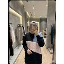 Azram Fashion Kadın Peluş ve Denim Detaylı Tunik