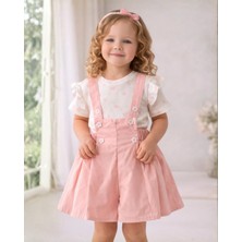 Askılı Şort Etek ve Fitilli Çiçekli Bluz Kız Çocuk 2’li Takım