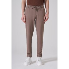 Morven  Erkek Kahve Trend Düz Slim Fit Lastikli Ipli Pantolon
