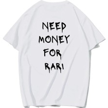 Brz Collection Unisex Oversize Fer-Rarı Need Money For Rarı T-Shirt (Beyaz)