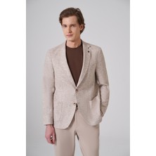 Morven  Erkek Kahve Keten Trend Desenli Slim Fit Mono Yaka Ceket