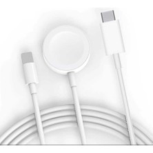 Beyaz Akıllı Saat Wireless To Lightning Type-C Şarj Kablosu 1.2m