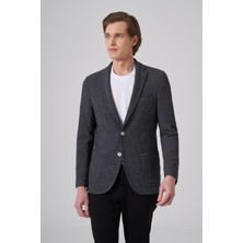 Morven  Erkek Siyah Polyester Trend Desenli Slim Fit Ceket