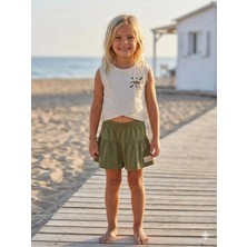 Queen Kids  Kız Çocuk Baskılı Kolsuz T-Shırt Krem