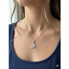 Stainless Steel 316L Gümüş Renk Kararmaz Çelik Taşlı Yıldız Kolye